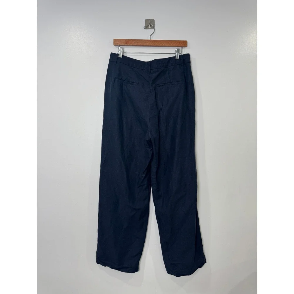 Aritzia Women Navy The Effortless Pant Linen Blend Wide Leg Pleated 12